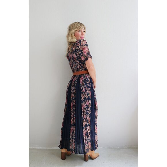 1990's Vintage Nostalgia Crinkle Floral Indian Rayon Dress Women's SM to MD 90s - Picture 8 of 10